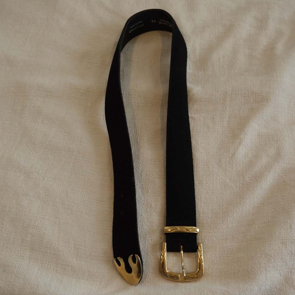 Vintage Fairweather Genuine Leather Black Belt | Gold Tone Ornate Buckle & Tip